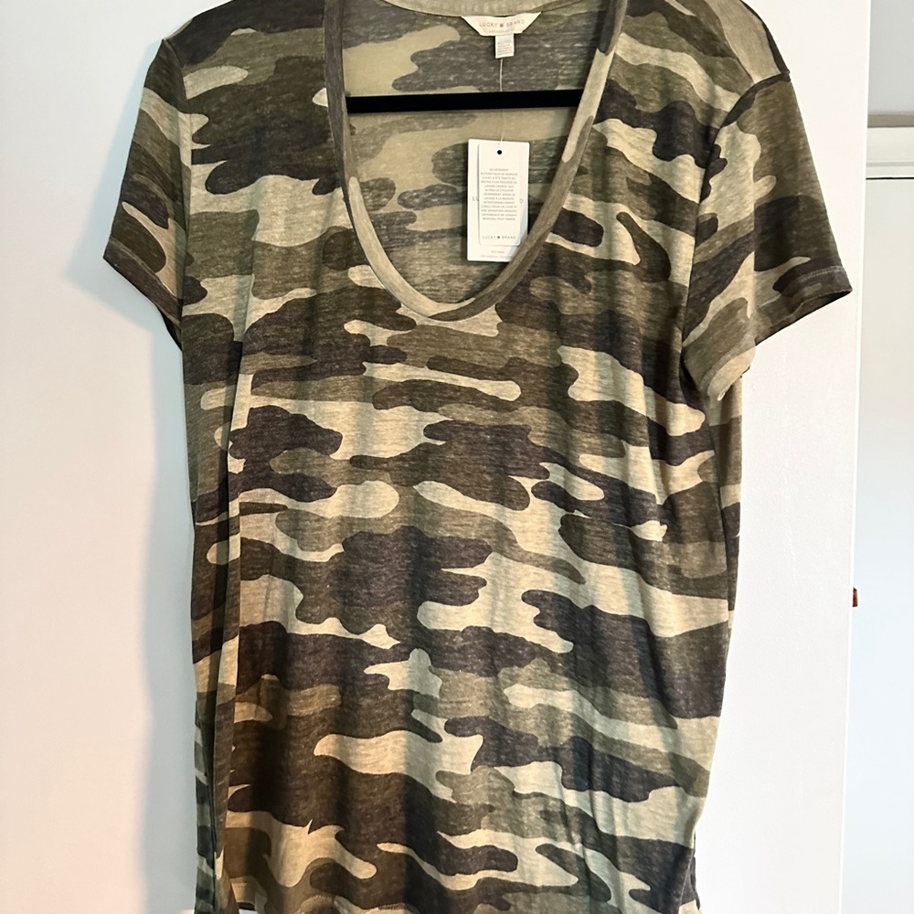 Lucky Brand V-Neck Classic Casual Camouflage Short Sleeve T-Shirt XL